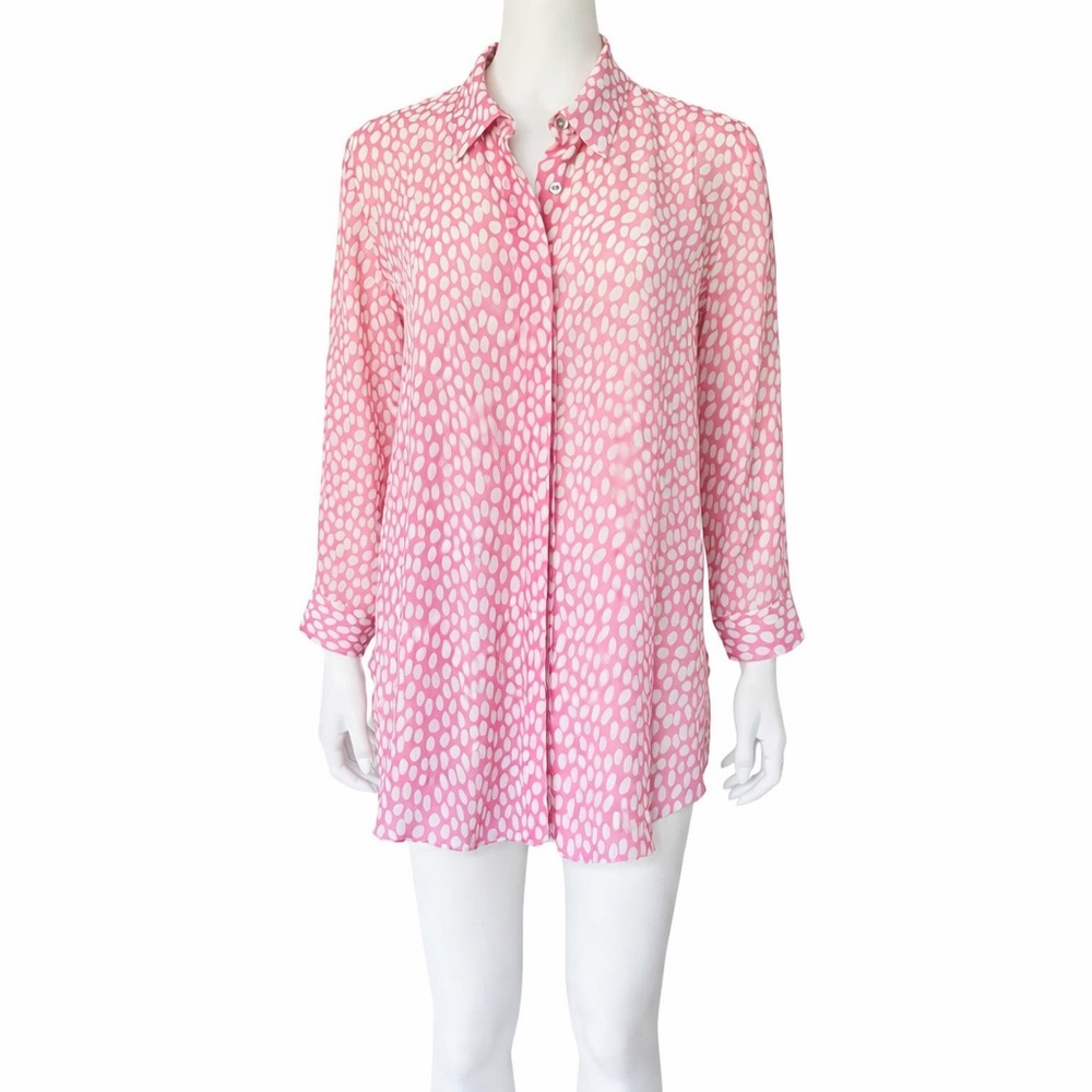 Fabio Yukio 100% Silk Crepe Chiffon Oversized Blouse – Resort Chic – Size S